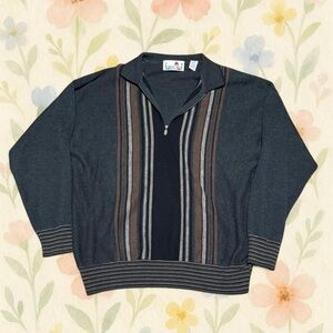 Vintage Florence Tricot Quarter Zip Sweater XL Italian Knit Striped Pullover